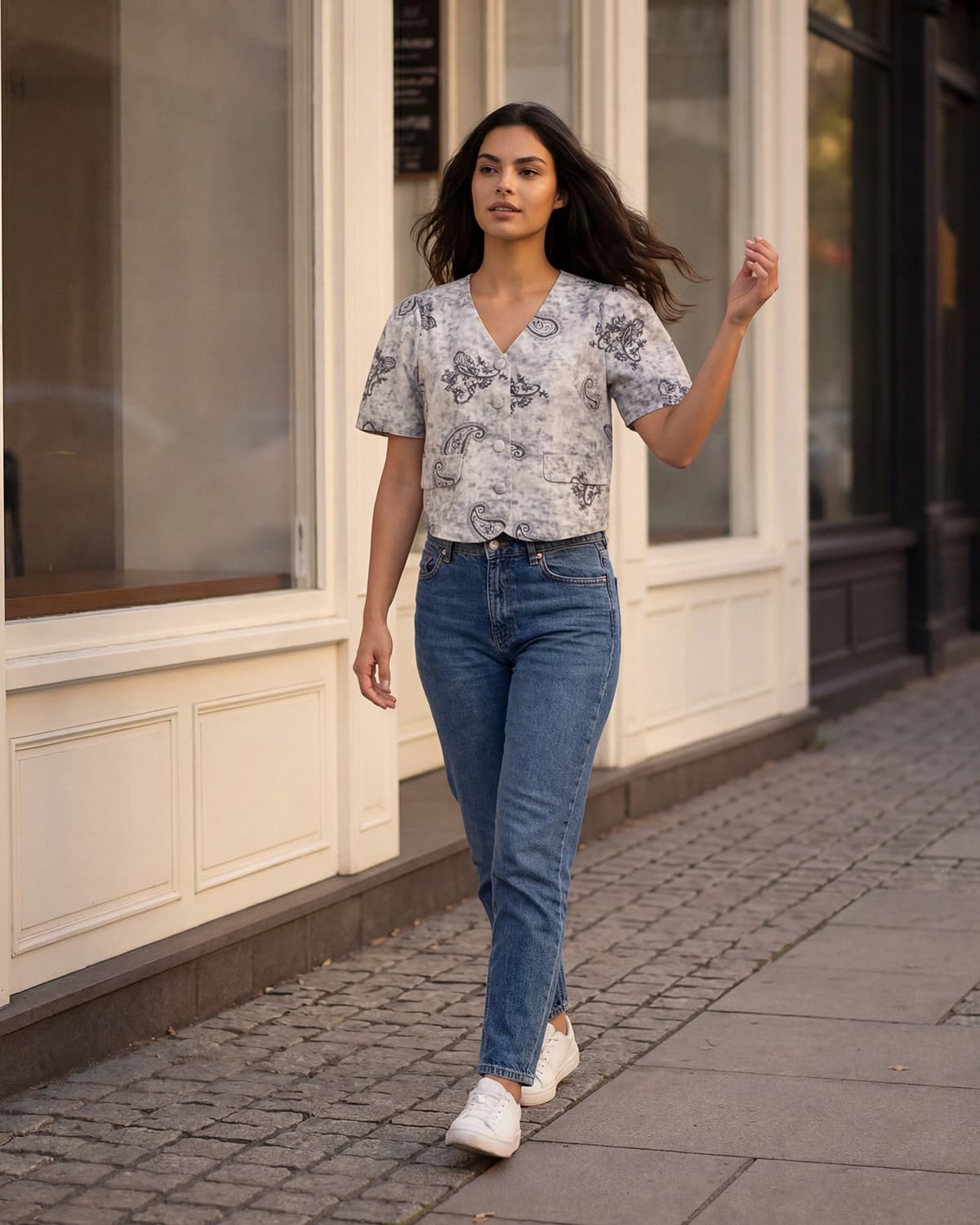 Women Grey Printed Collared Blouse view 4